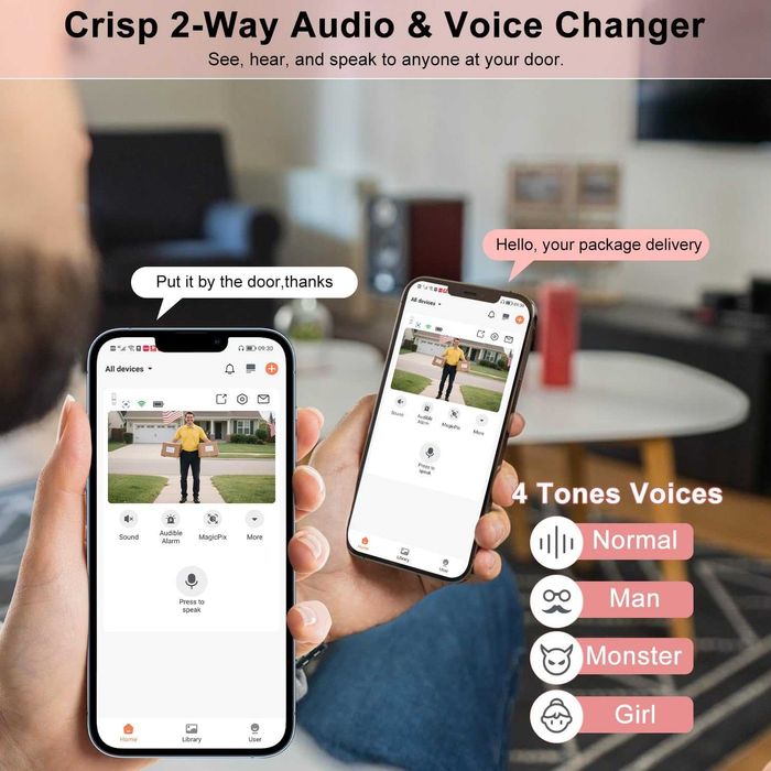 Безжична видеокамера за врата със звънец,2K HD,само облачно съхранение