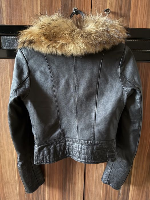 Дамско яке естествена кожа с яка от косъм