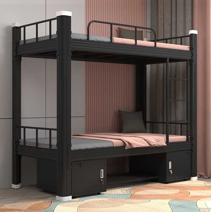 Двухъярусная металлическая кровать для взрослых, с лестницей, прочная