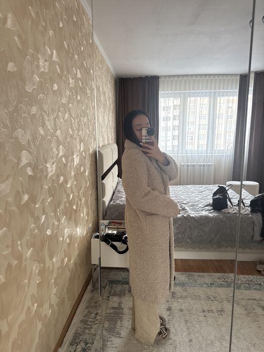 Тедди шуба в бежевом цвете