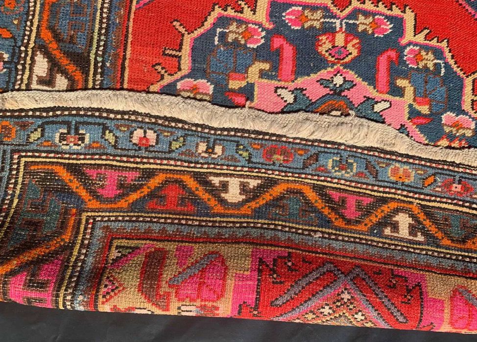 covor vechi antic armean caucazian Karabagh lung rosu 345 x 111 cm