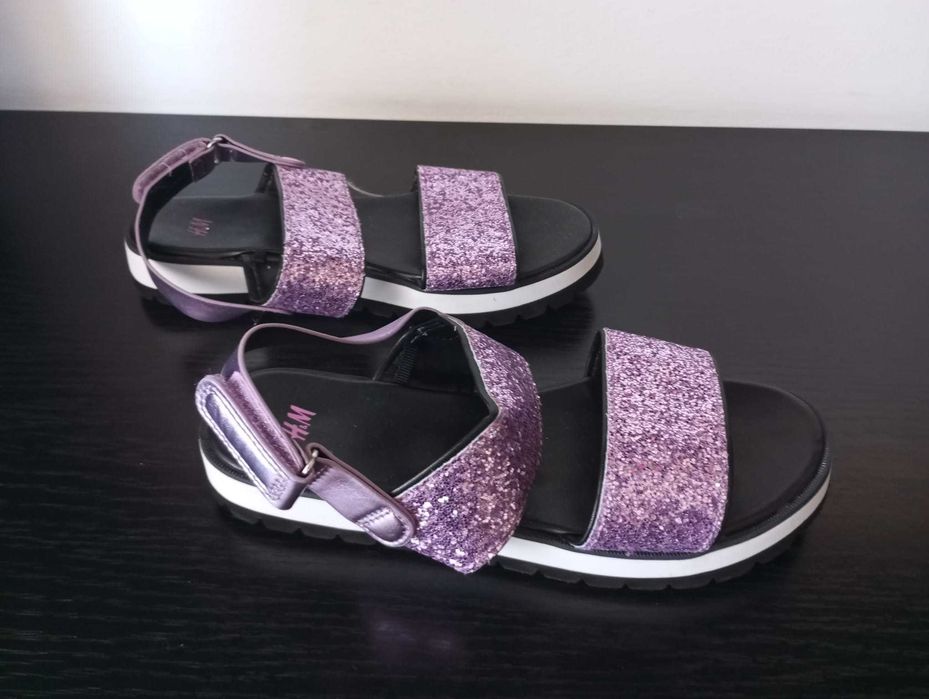 Sandale NOI mov cu sclipici si bareta H&M 37 (23 cm)