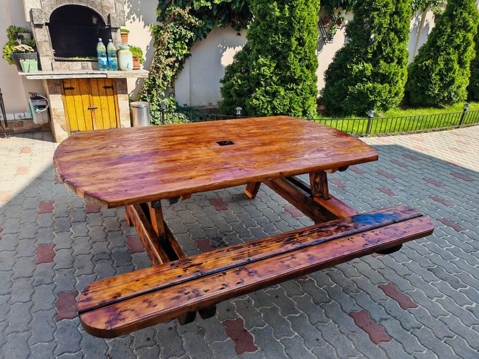 Set mobilier, masa cu băncuțe din lemn pentru terasa, gradina, curte