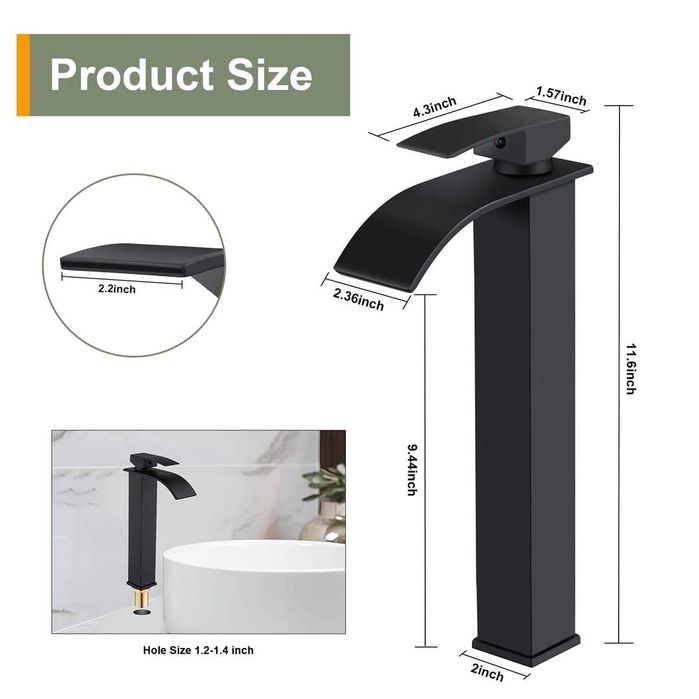 Baterie chiuveta/Lavoar 29.4 cm, Negru