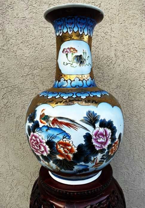 Impozanta vaza japoneza-portelan fin-stil Imari-pasari-flori-email-aur-cromatica luxurianta-Olanda