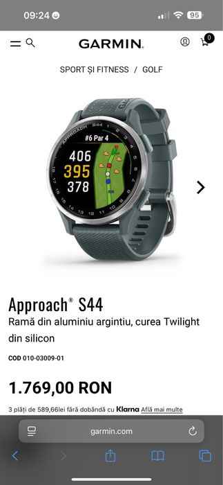 Ceas Garmin Approach S44 Ramă din aluminiu argintie 43mm