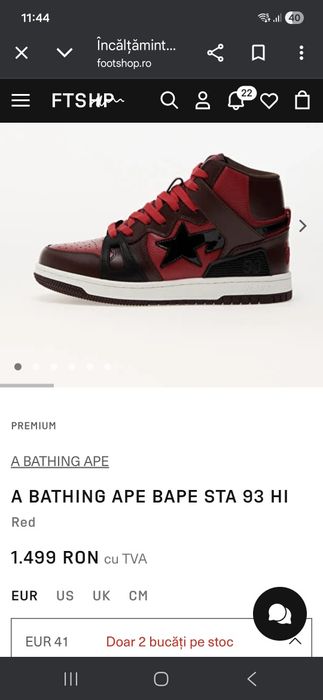 Sneakers
A BATHING APE Bape Sta 93 Hi
Red