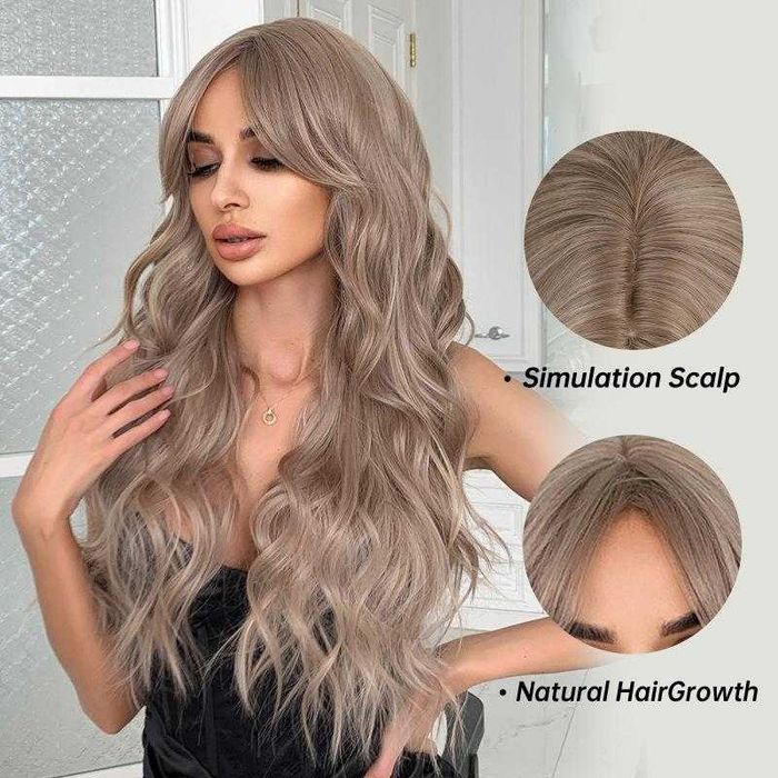 Тъмно руса вълнообразна синтетична перука – 60 см