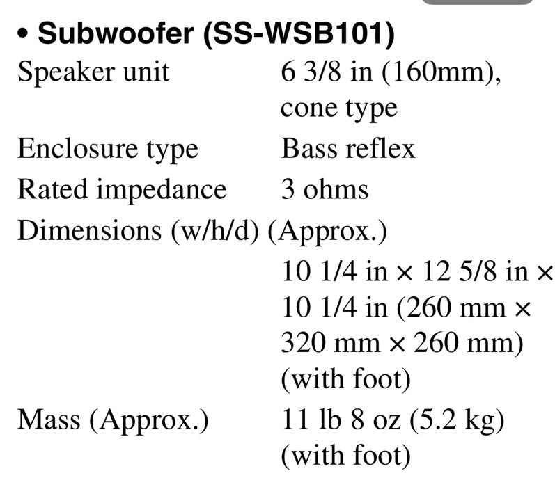 Sony SS-WSB101 subwoofer passive. Сабвуфер пассивный