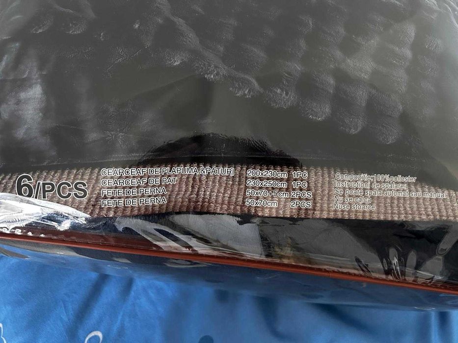 Lenjerie pat blanita pufoasa gri inchis 230x250