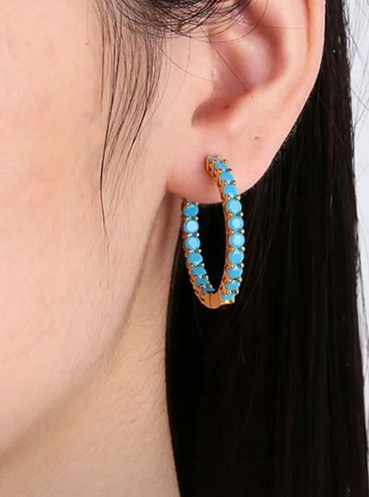 Серьги серебро бирюза Серьги кольца 
Серебро 925 родировано 
Натуральн