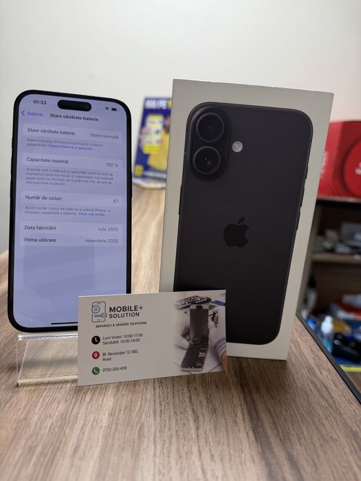 Iphone 16 100% stare baterie,liber de retea. Garantie 12 Luni