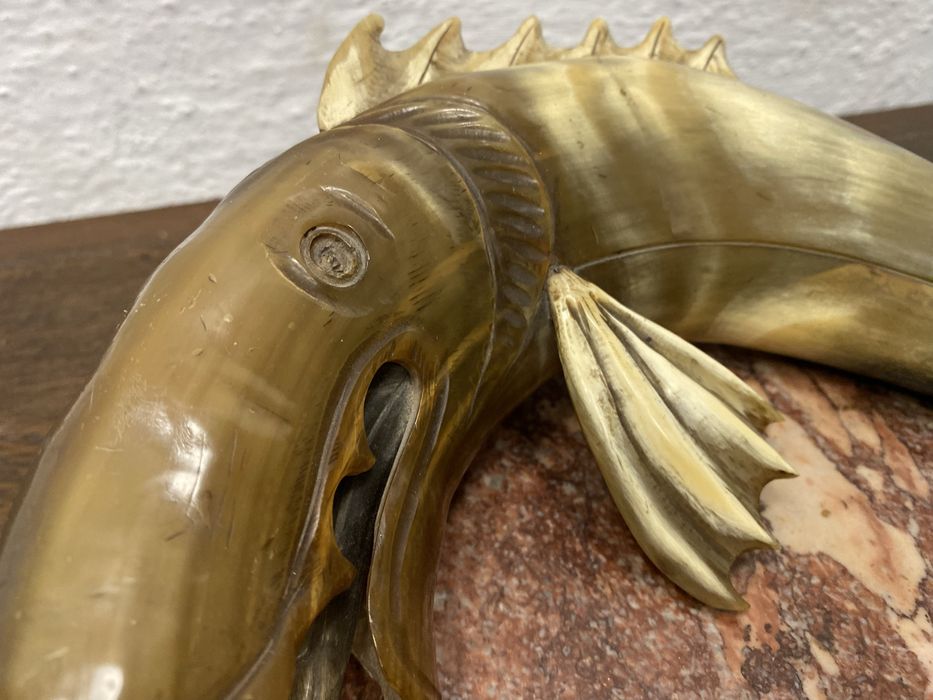 Винтидж фигура риба със скарида рог мрамор Италия 1970