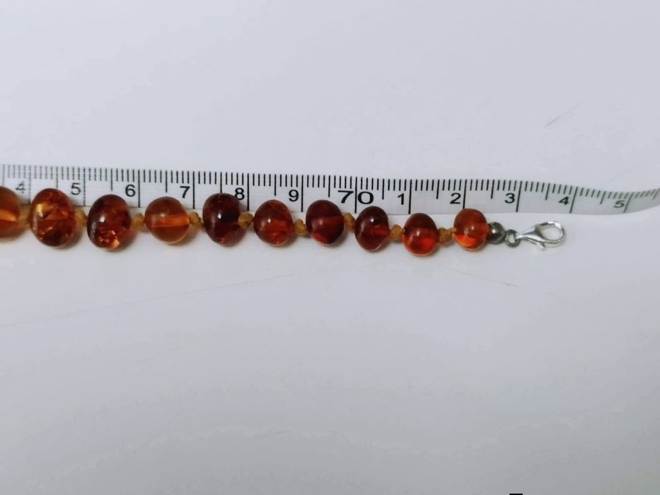 Vechi colier lant din chihlimbar natural baltic, de culoarea mierii, cu inchizatoare din argint 925, cabochon oval