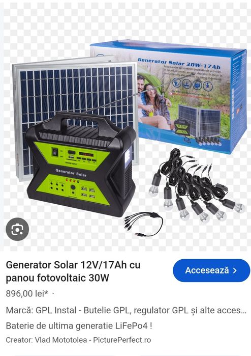 Generator Solar de Curent cu Panou Solar/Excursii