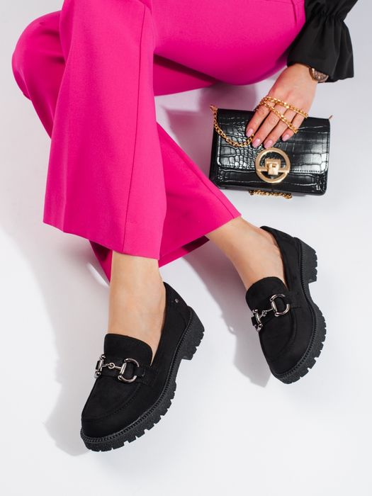 38 - Черни Обувки Лоуфъри (Loafers) Черно/Сребърно - Велур