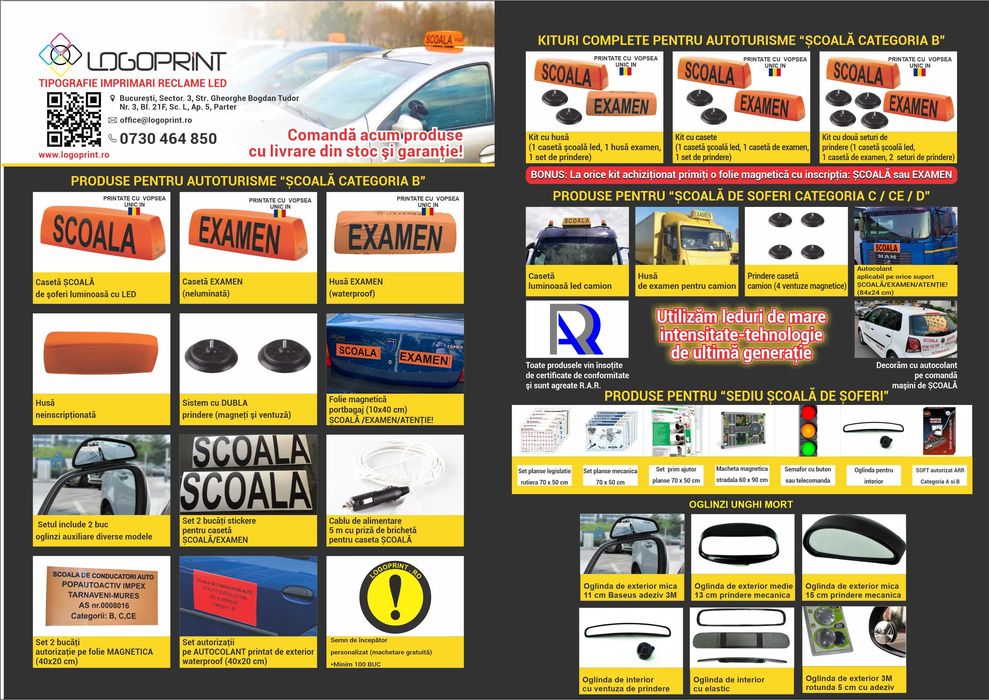 Caseta lampa pentru camion scoala de soferi, Logoprint