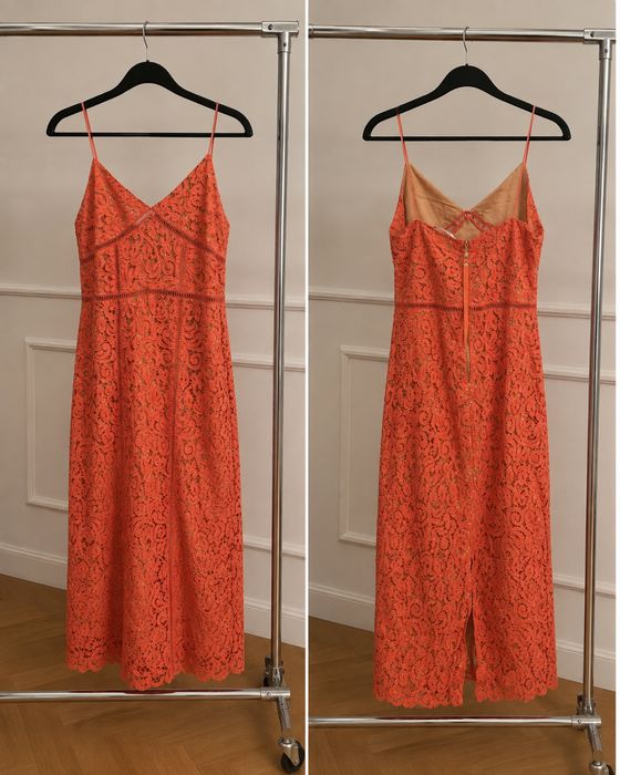 Коралловое кружевное платье Mango
