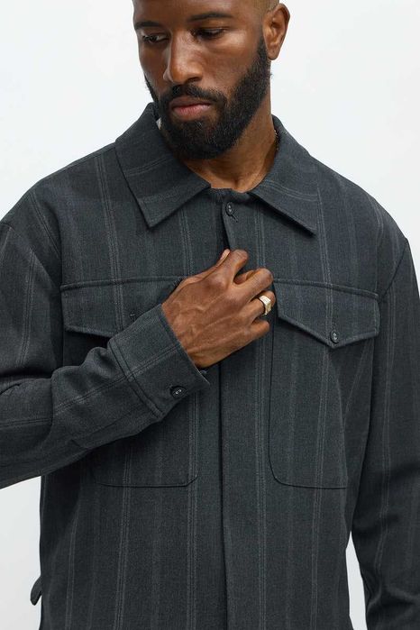 Стилно мъжко бомбер яке с райе – Grey Combo – Ново