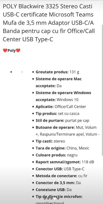 Casti Poly cu fir