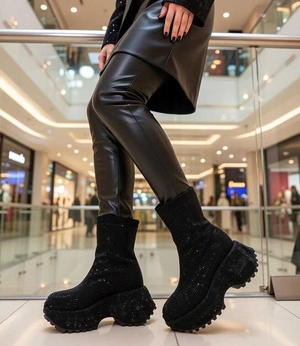 Спортни обувки на платформа - черни с камъчета 36-40 номер