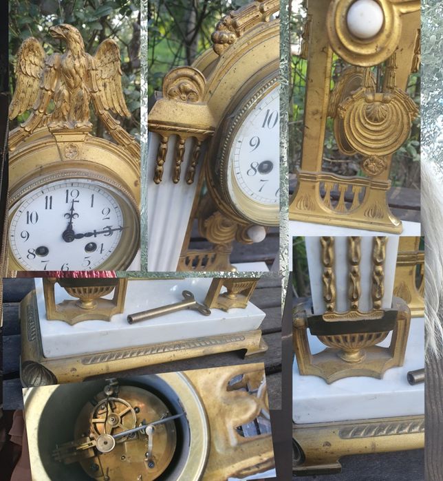 Impresionant ceas de semineu frantuzesc marmura cu bronz doree antik