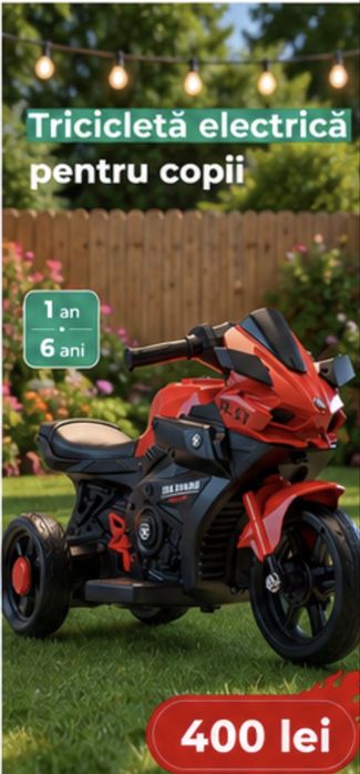 Motocicleta Electrica Cu Acumulator Pentru Copii Cu Melodii Si Lumini, 6V, 3 Roti Produs Nou !! Garanție !!