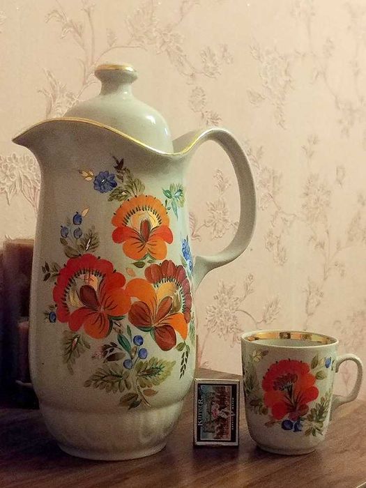 Новый большой кувшин с крышкой и 6 бокалов Барановка. Ручная роспись