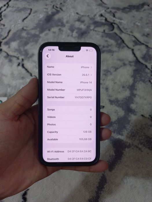 Iphone 14, 128 gb, yomkost 84%, holati ideal