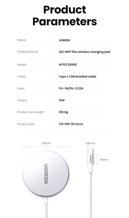 UGREEN Qi2 магнитное беспроводной зарядка 2в1 iPhone 16 Series AirPods