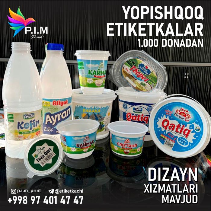 Etiketka sut qatiq qaymoq qurt va boshqa maxsulotlar uchun