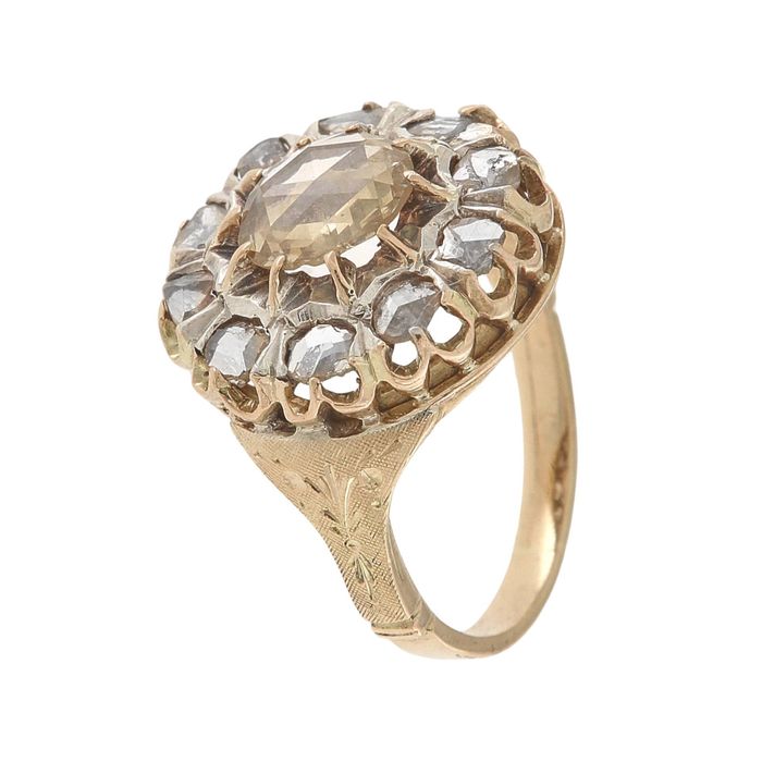 Inel din aur galben 18k si argint, cu diamante naturale, IAU824