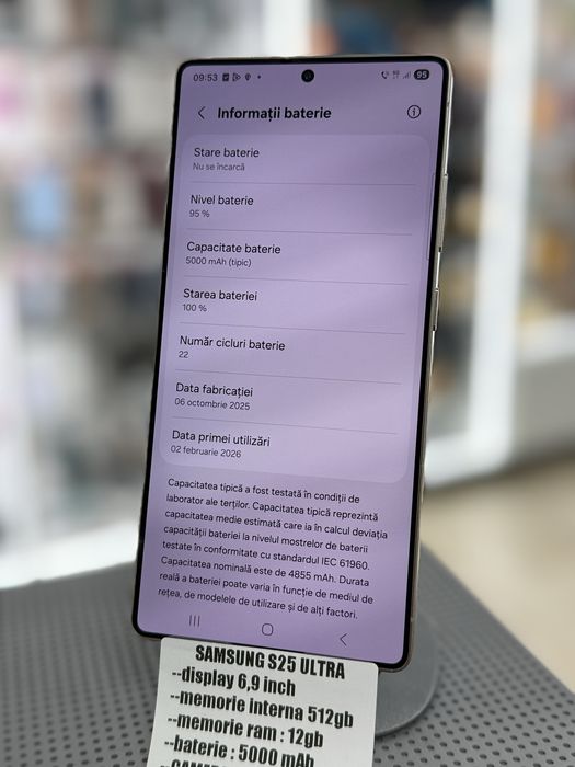 Samsung s25 ultra 512gb  ca nou cu doar 22 cicluri de incarcare
