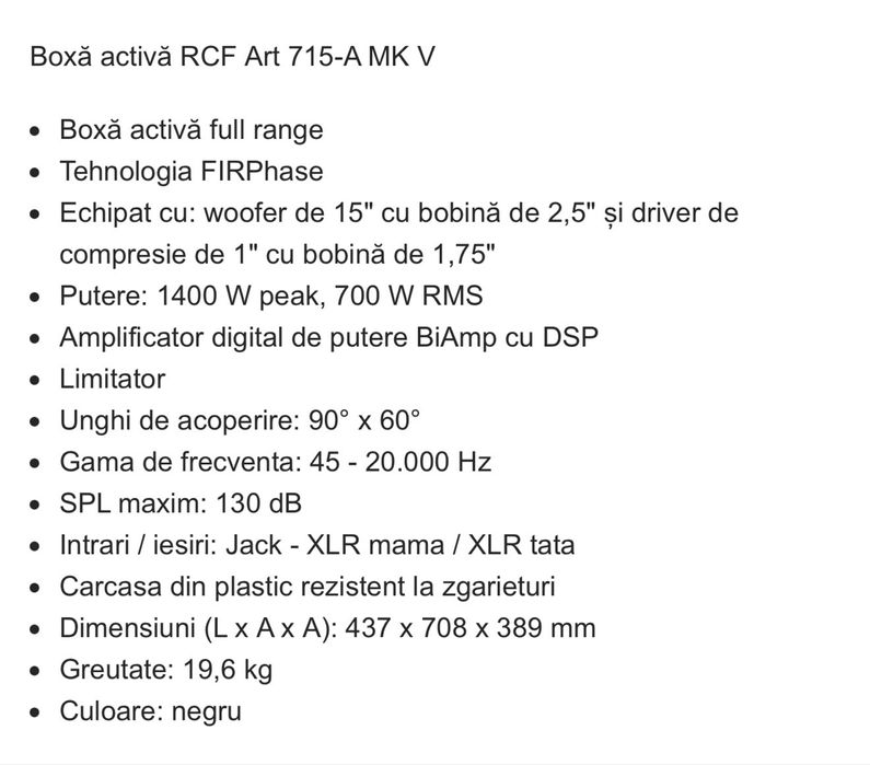 Boxa activa RCF 715 MK -V