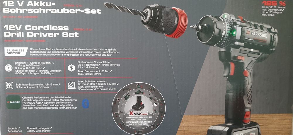 Bormasina 80Nm/12V  cu display/afisaj parkside
