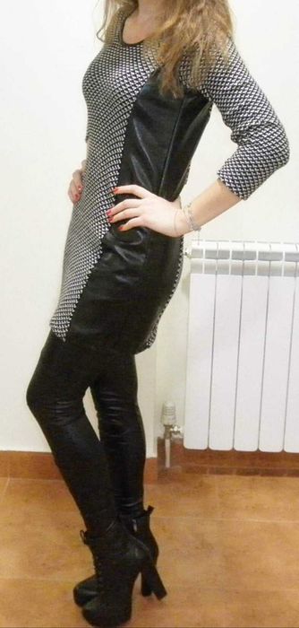 Плетена рокля с кожен акцент