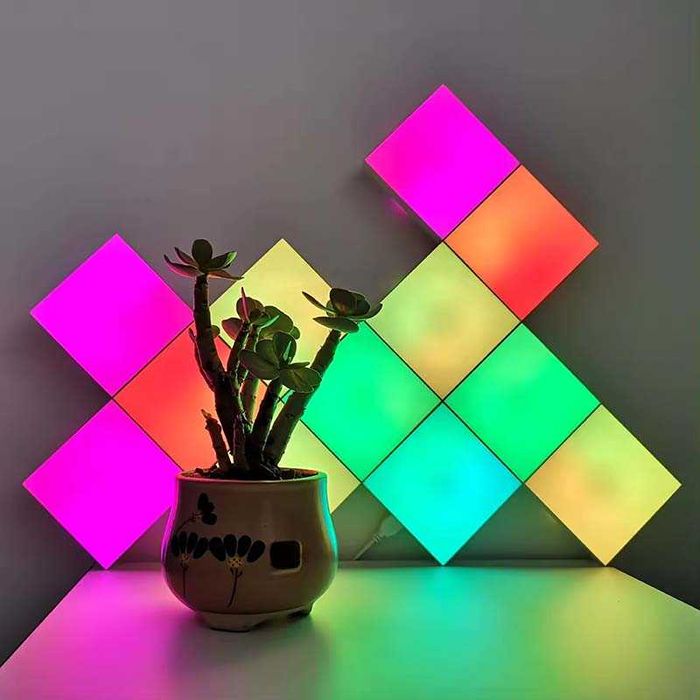 Set 6 panouri luminoase patrate, Multicolor dimabil, Actionare touch