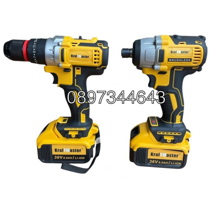 Комплект от акумулаторен винтоверт и импакт 36V 8Ah KraftMaster