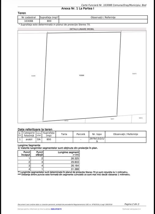Teren Intravilan 800mp / 50€ mp Bod-Brasov