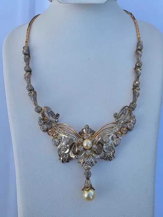 Colier Vintage Aur 19 kt si Argint cu Perle Akoya