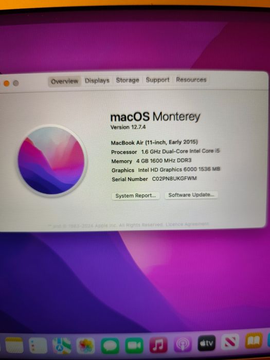 MacBook Air 11" A1465, 2015 1.6GHz 4Gb RAM 128Gb SSD