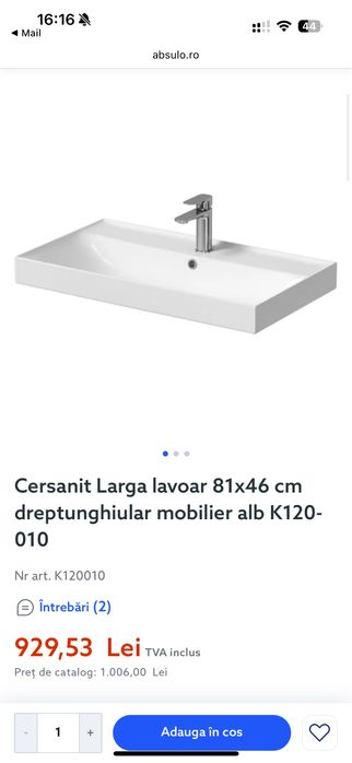 Lavoar / Chiuveta Cersanit 81x46 cm - mic defect