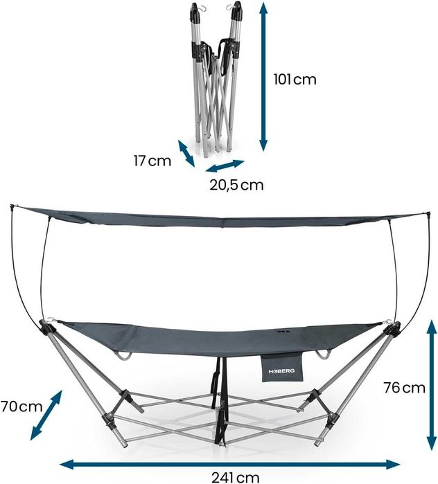 Нов Хамак Hoberg със сгъваема рамка и сенник, с чанта за носене ...