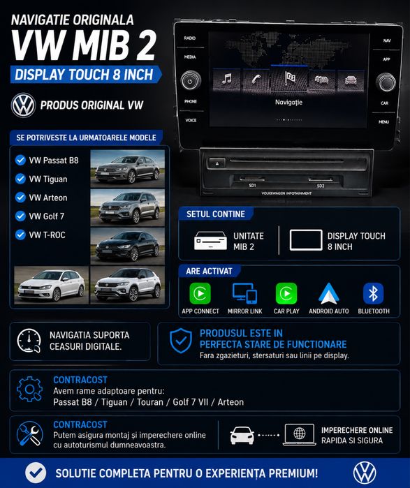 Navigatie Originala MIB 2 + Display Passat  Golf 7  CarPlay Android