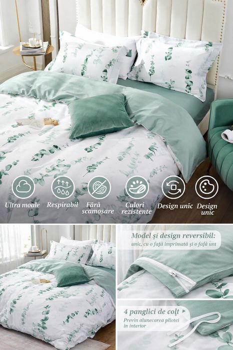 Set lenjerie de pat bumbac satinat 155x220, model floral, OekoTex pre