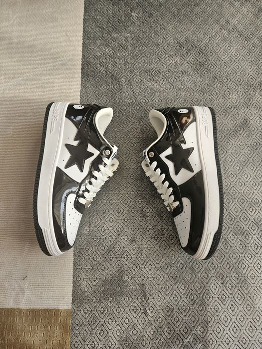 Papuci Bapesta Negru cu Alb