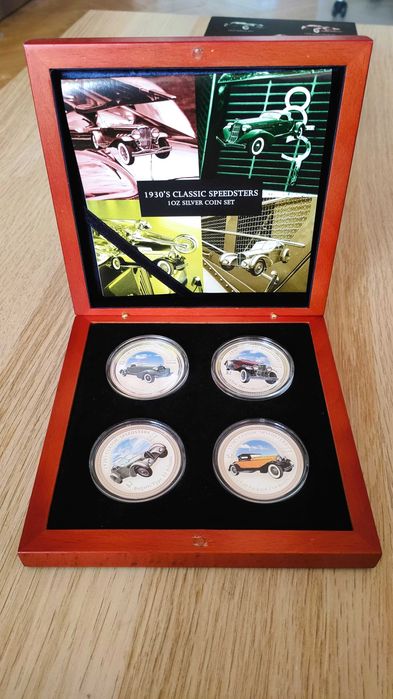 Продавам комплект 4 сребърни монети по 1 унция 1930 Classic Speedsters