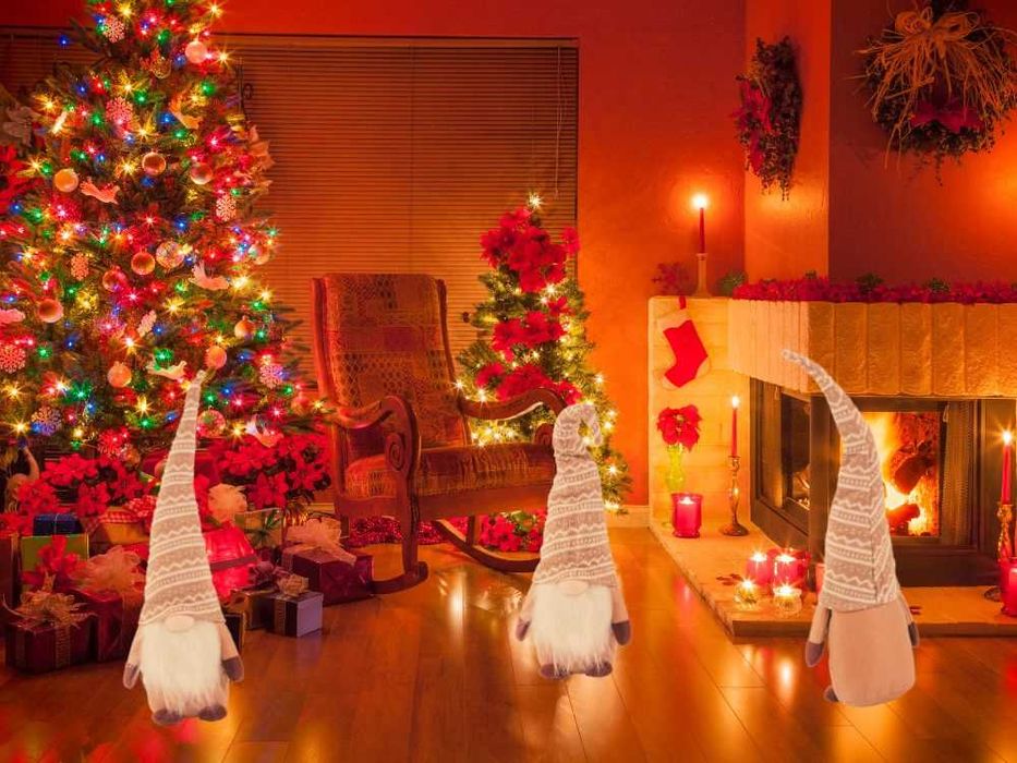 Gnom de craciun cu barba si caciula modelabila 48cm spiridus plus maro