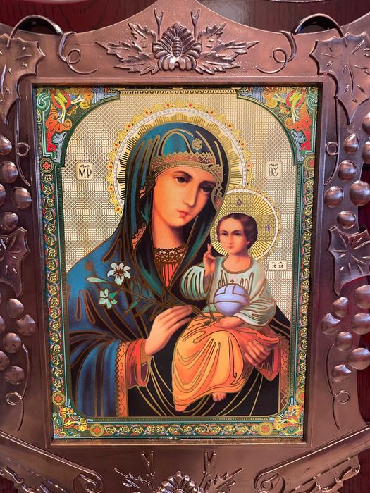 icoana veche icoana argintata maica domnului dim 24x27 icoana veche