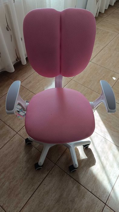 Scaun de birou ergonomic Anais pentru copii, roz, cu suport picioare